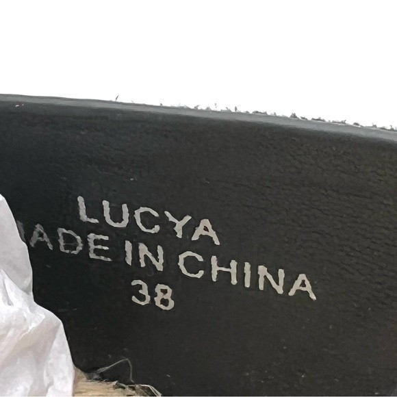 French Connection Women's Lucya‎ Black Leather Peep Toe Espadrille Sandals Shoes - Picture 15 of 16